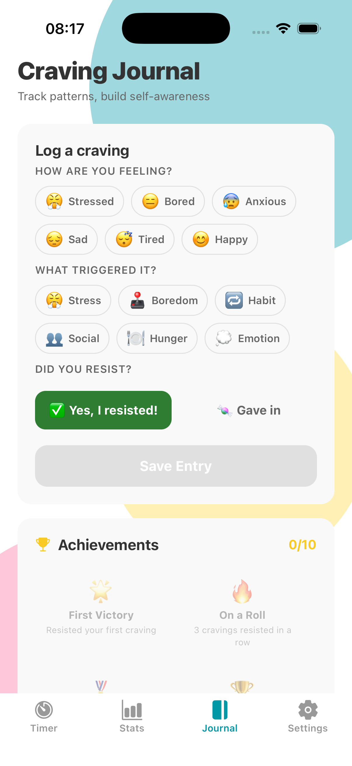 Journal screen